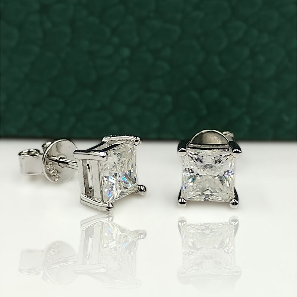 Certified 2ct Moissanite Princess Cut Luxury Stud Earrings UNISEX